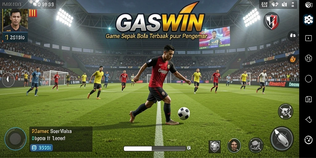 Screenshot GASWIN menampilkan aksi seru pertandingan sepak bola.
