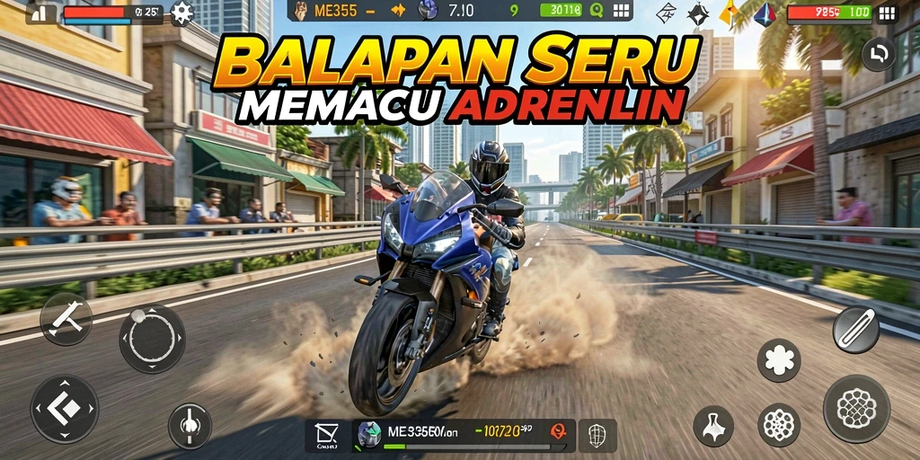Screenshot ME355 menunjukkan aksi balapan yang mendebarkan dan grafik yang menakjubkan.